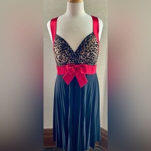 1X Vintage 90s Y2k Taboo Black and leopard Print Red Satin Bow and trim.